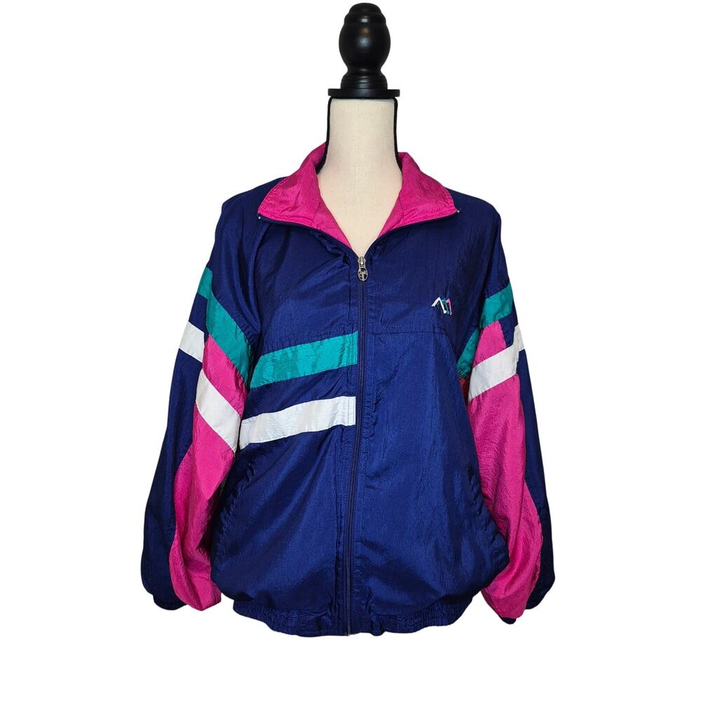 VIntage Lavon by Cheerful Corp Windbreaker Jacket Colorblock Navy Pink Teal Sz M